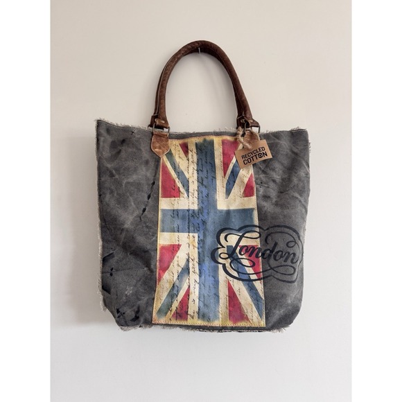 LONDONJEAN Handbags - Rustic Rugged British Flag Bag Tote Distressed Leather Cotton Thick Punk London